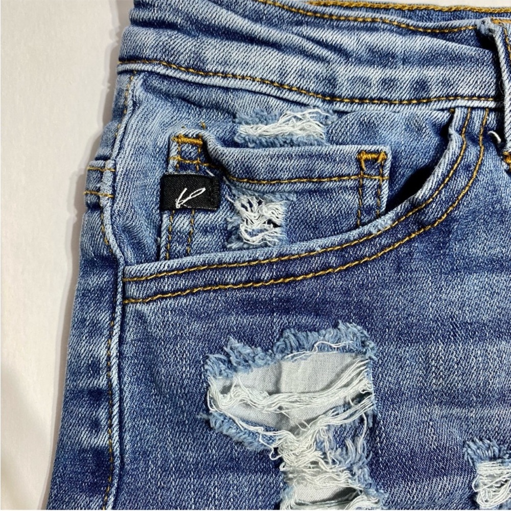 KANCAN High Rise Button Fly Denim Shorts | Distressed Raw Hem | Size 9/28 - Picture 7 of 10